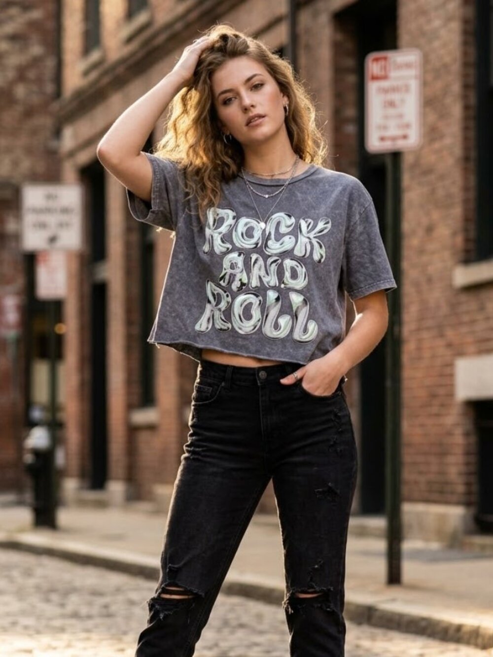 Zutter Rock and Roll Graphic T-Shirt Gray Mineral Wash Small Edgy Band Tee
